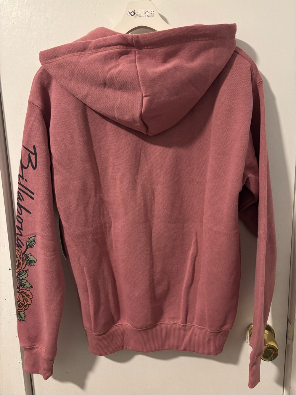 Billabong Rose Pink Crewneck Hoodie with Sleeve Floral Graphic - Picture 2 of 4